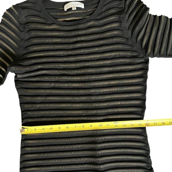 Nellie Partow SS 2015 Black ribbed sheath slip pencil midi dress 3/4 sleeve Sz M - Picture 5 of 12